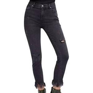Free People Great Heights Black Distressed Jeans 27
